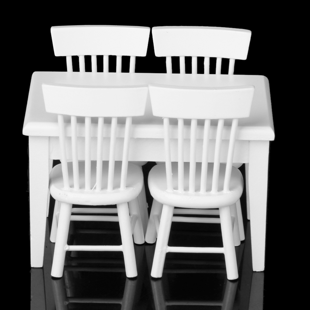 Classic Dollhouse Miniature Dining Room Wooden Dining Table Chairs Set