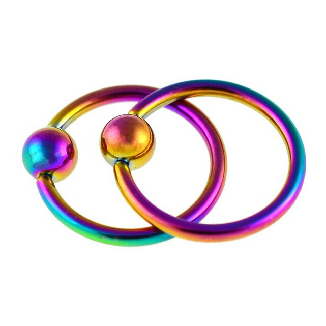 1 Pairs Stainless Steel Nose Tragus Lip Captive Bead Hoop Ring Rainbow