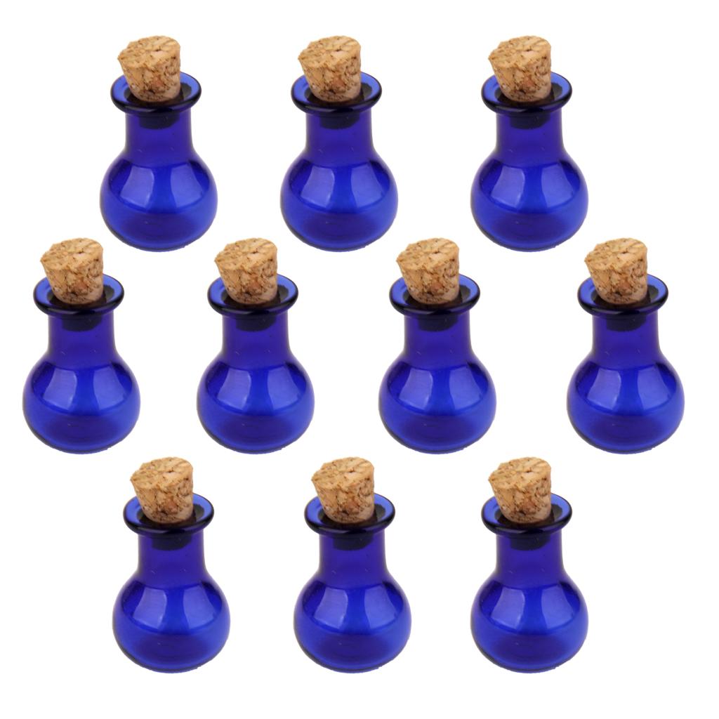 10 Mini Glass Bottle Jars Vials Bottle Pendant with Corks - Flat Bulb