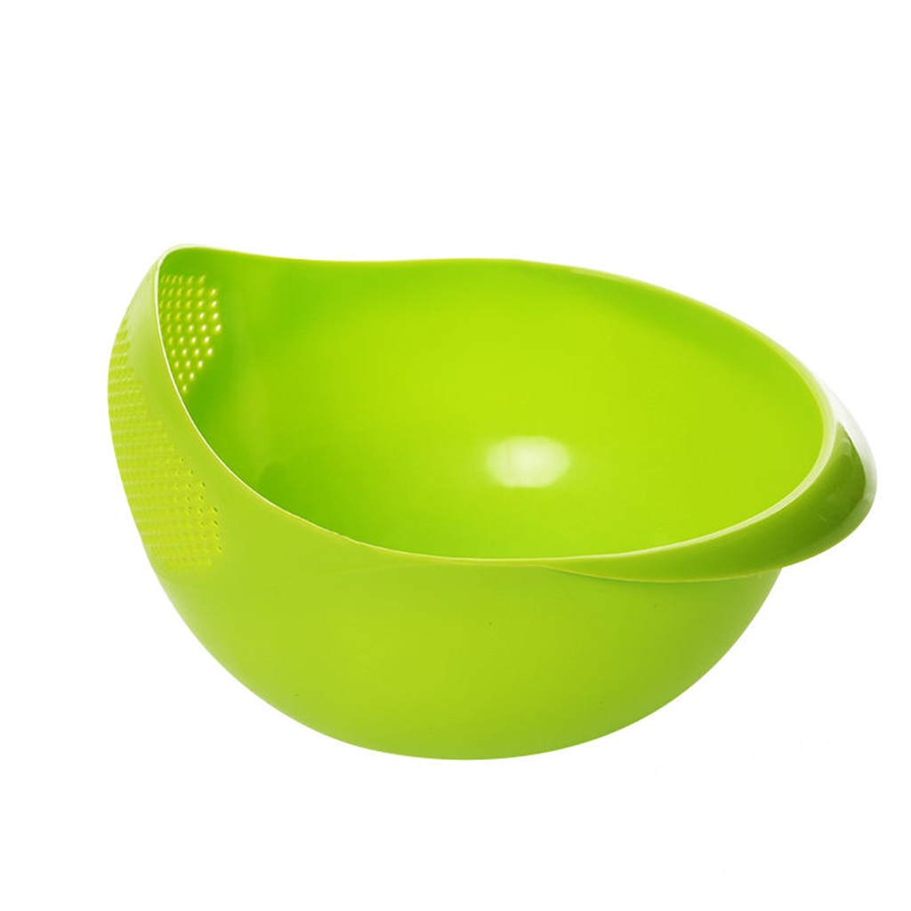 Rice Washing Bowl Strainer Vegetable Drainer Fruit Colander Washer S-Green