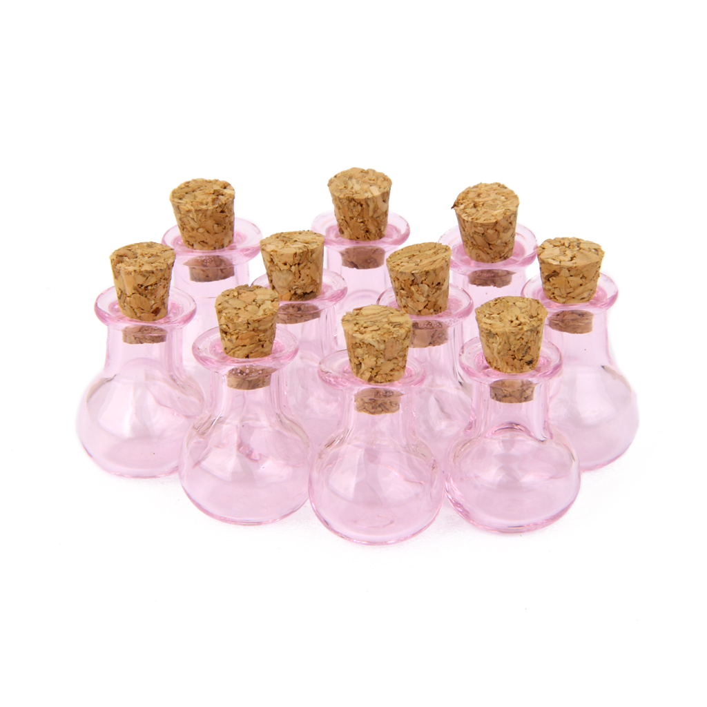 10pcs Pink Mini Glass Bottle Vials Bottle Pendant with Cork - Flat Bulb