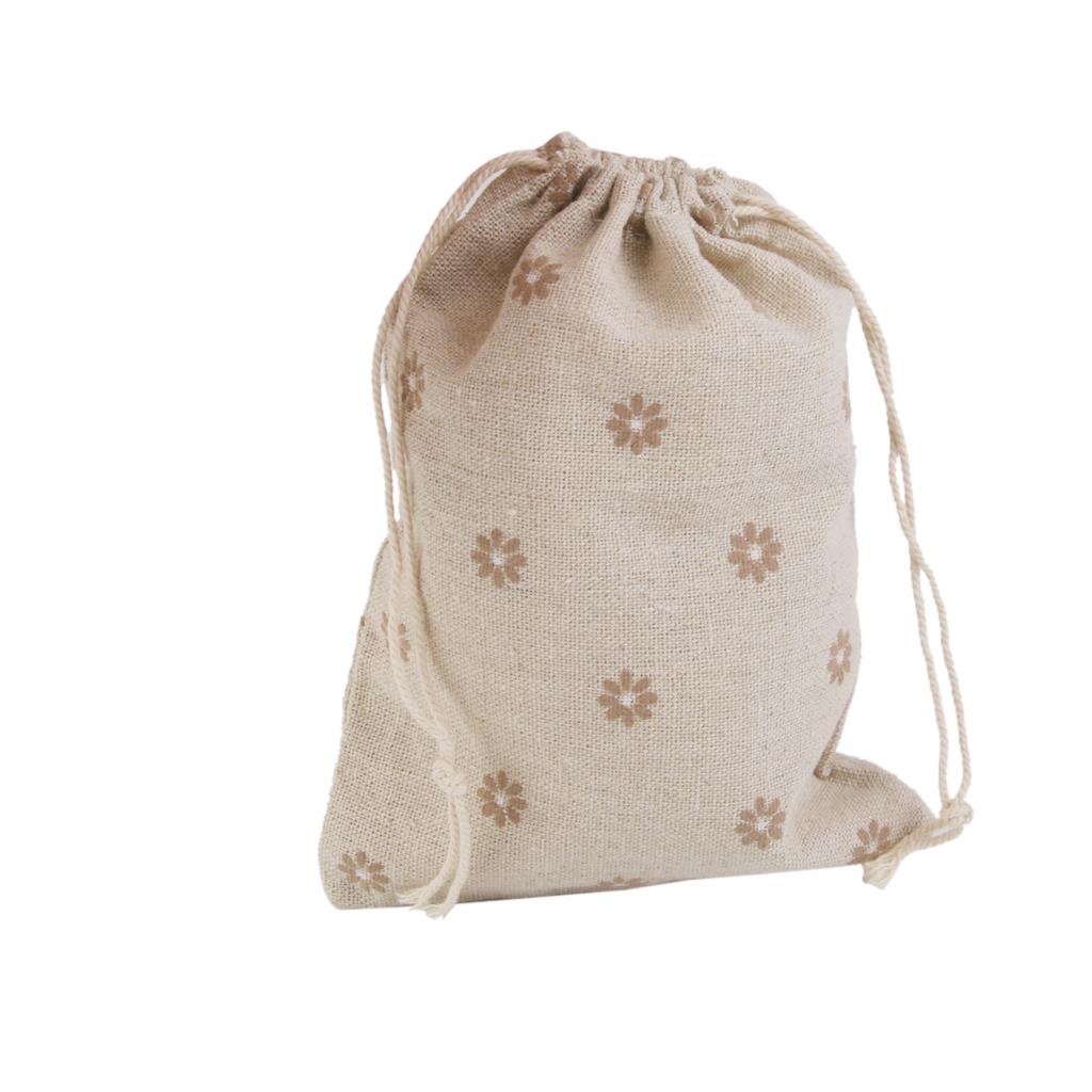 10 Linen Jute Sack Jewelry Drawstring Gift Bags Wedding Favor - Coffee Daisy