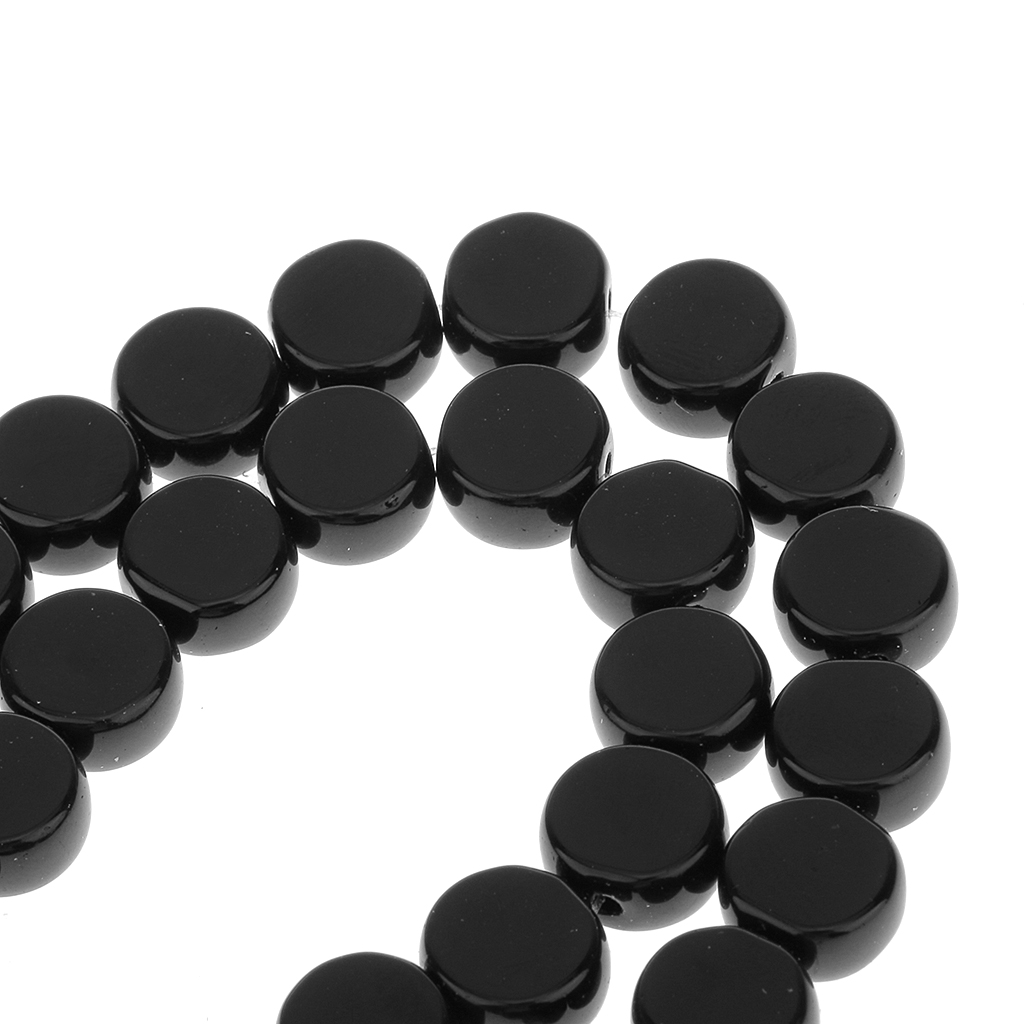 10mm Black Onyx Coin Gemstone Loose Beads Strand 15 Inch