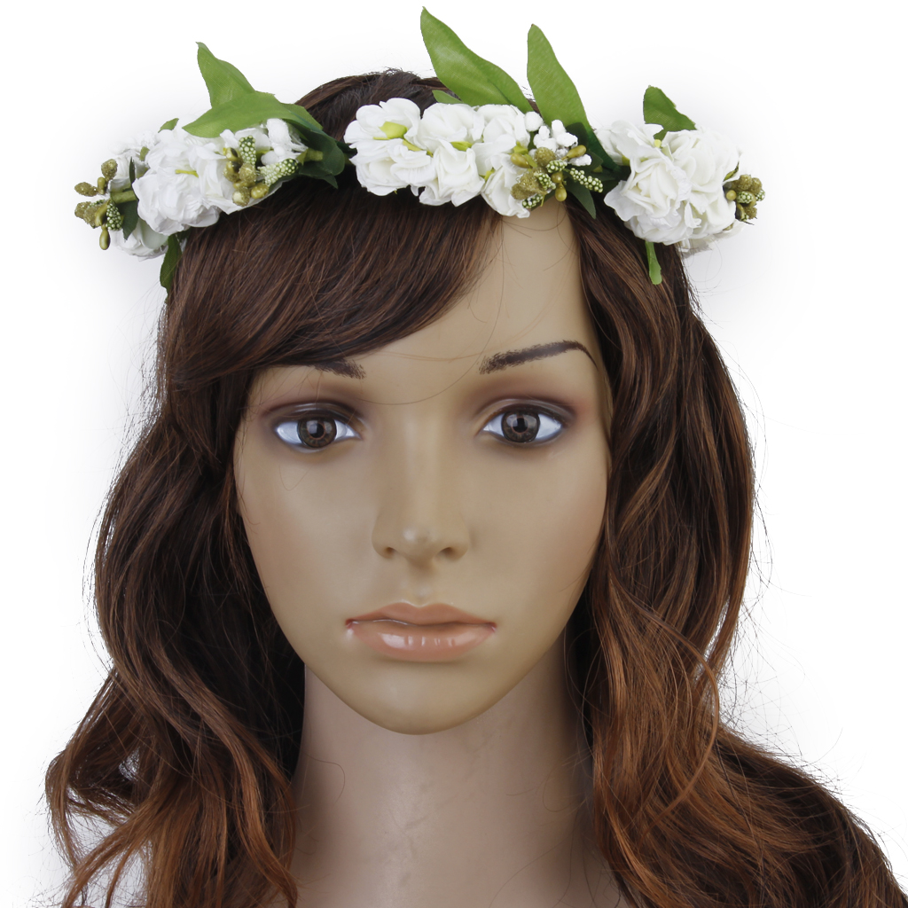 White Double Layer Rose Flower Garland Bridal Wedding Headband