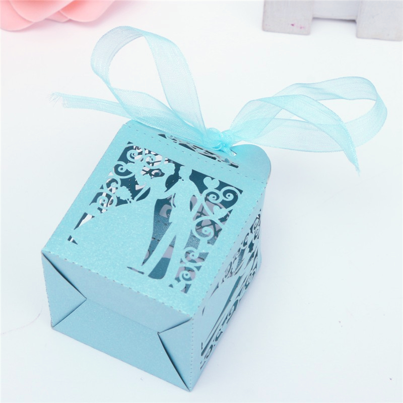50pcs Laser Cut Candy Gift Boxes Wedding Favors sweets Boxes W/Ribbon