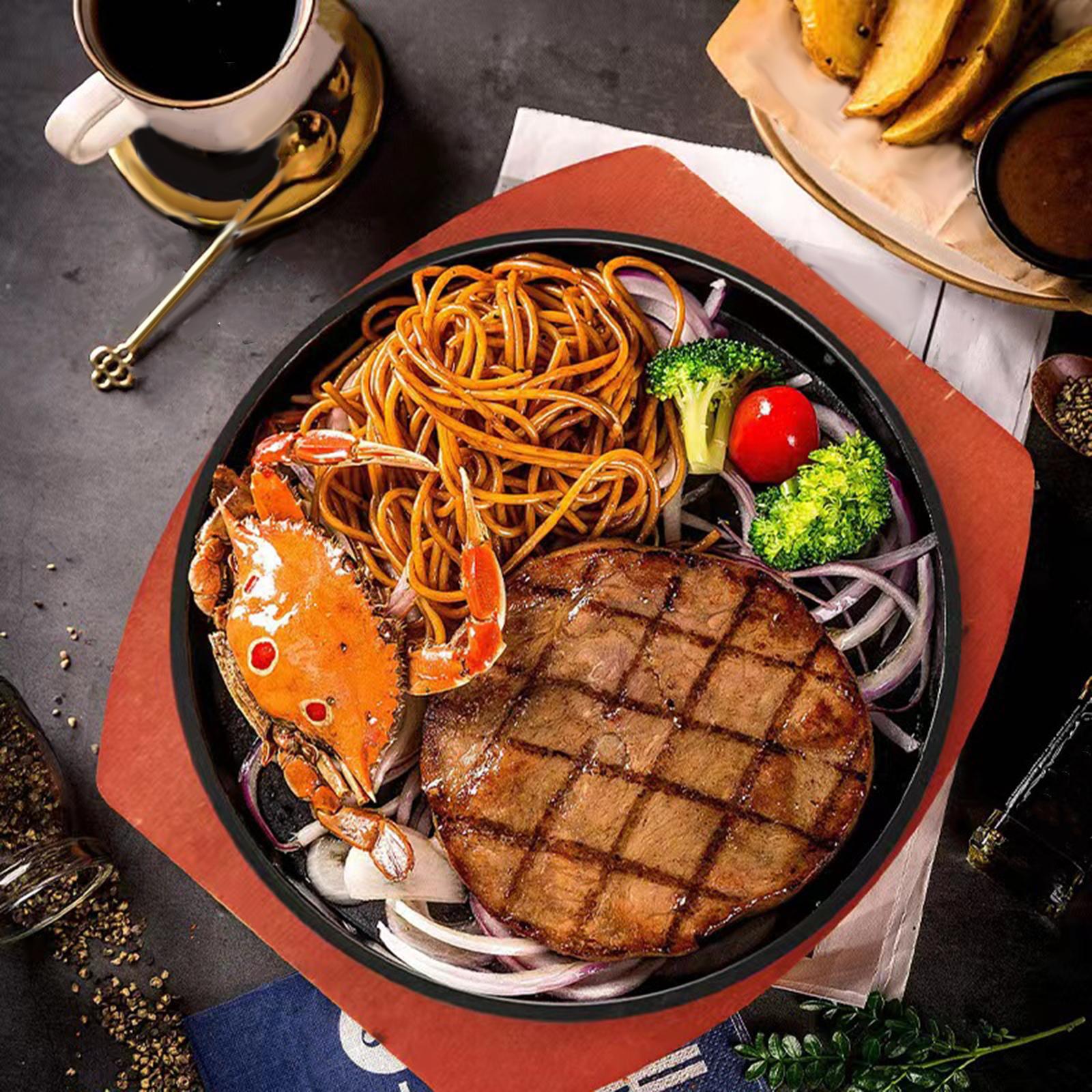 Cast Iron Steak Plate Sizzling for Household Restaurant Serving Kitchen 19cm