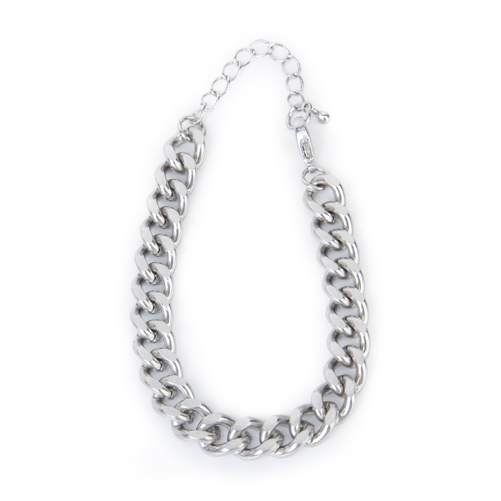 Adjustable Fashion Silver Metal Link Chain Charm Cuff Bracelet Wristband