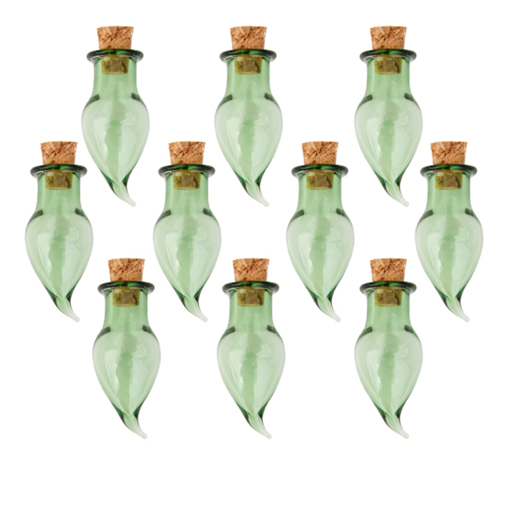 10 Glass Cork Pepper Jars Vial Wishing Bottles DIY Pendant Green