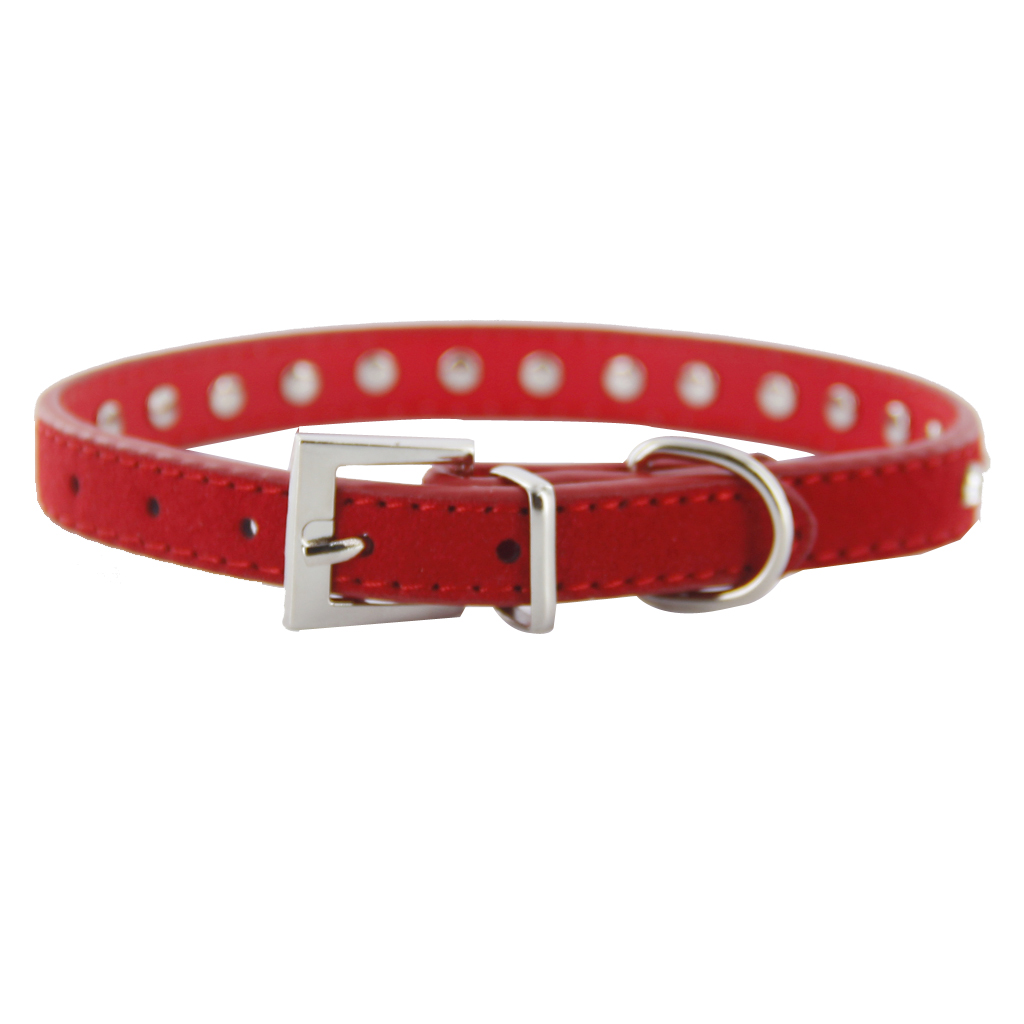 Pet Dog Cat Crystal Rhinestone Cow Suede Neck Collar Size S - Red