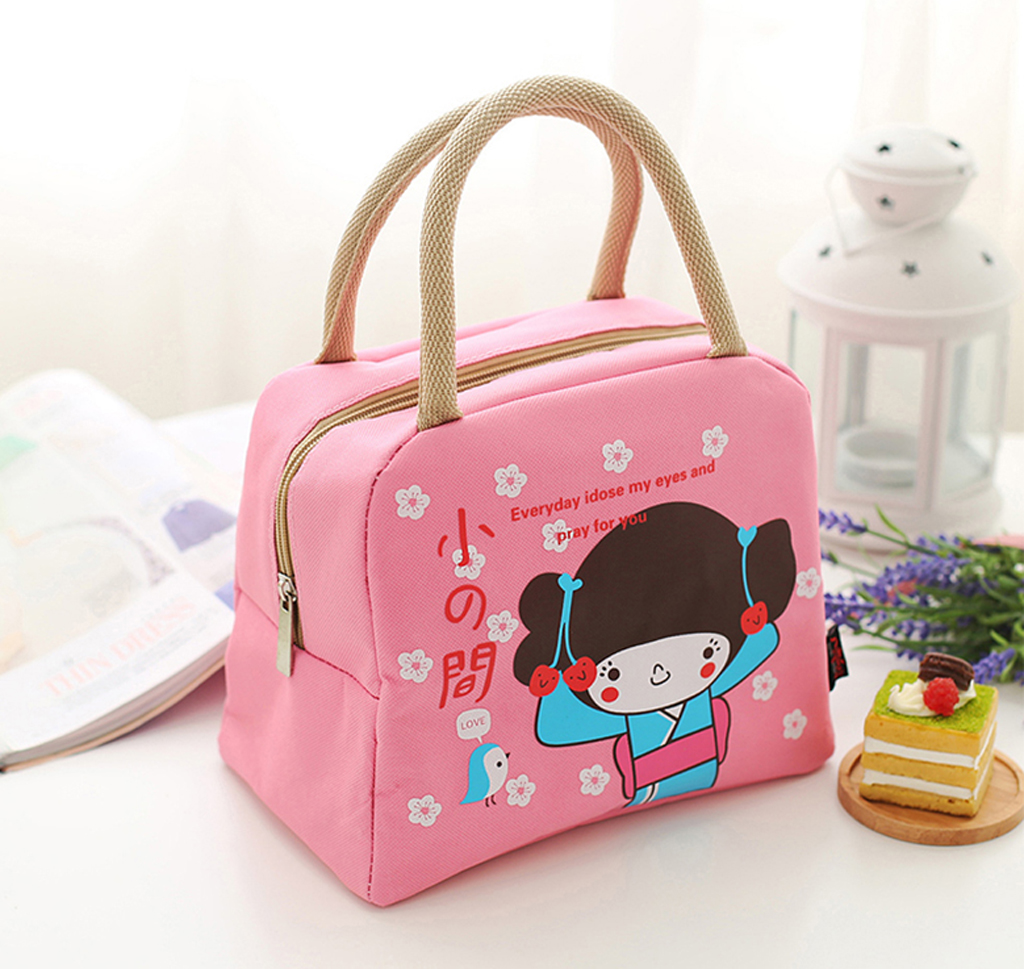 Portable Insulated Picnic Travel Lunch Food Storage Box Tote Pouch Bag Pink
