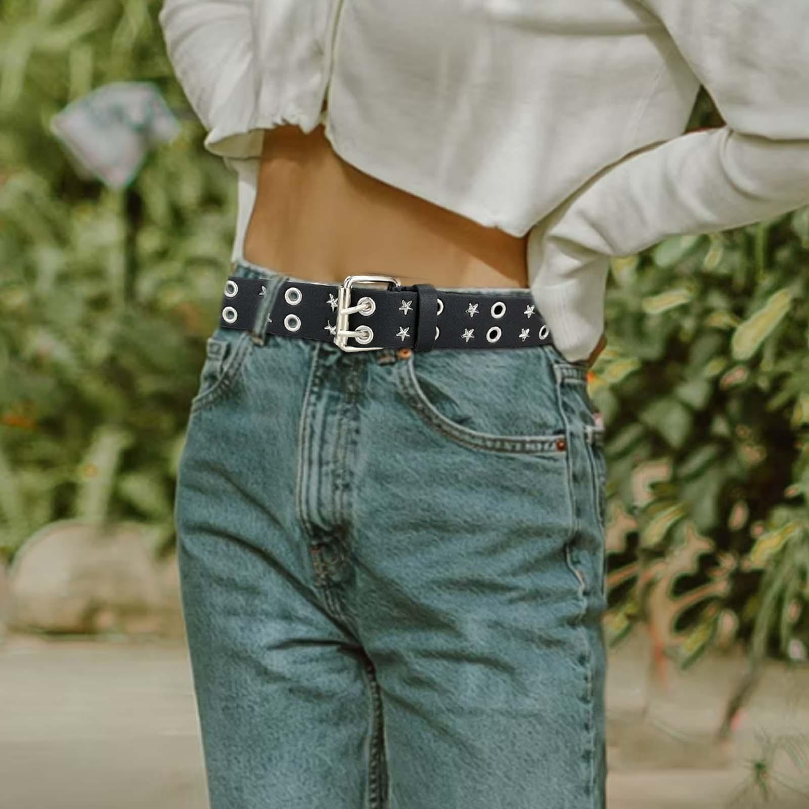 Unisex Punk Rock Belt Double Grommet Casual Adjustable Pin Buckle Jeans Belt