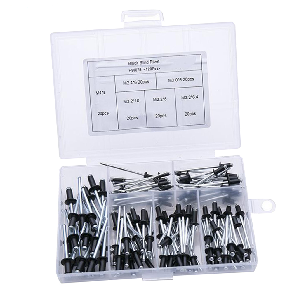 120pcs/set LARGE FLANGE OPEN ALUMINIUM POP RIVETS WIDE BLIND RIVET LENGTH