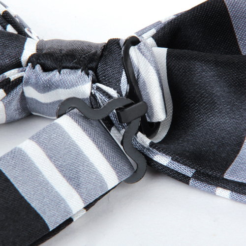 Mens Tuxedo Stripe Woven Bow Tie Bowtie Necktie Black And Silver Gray