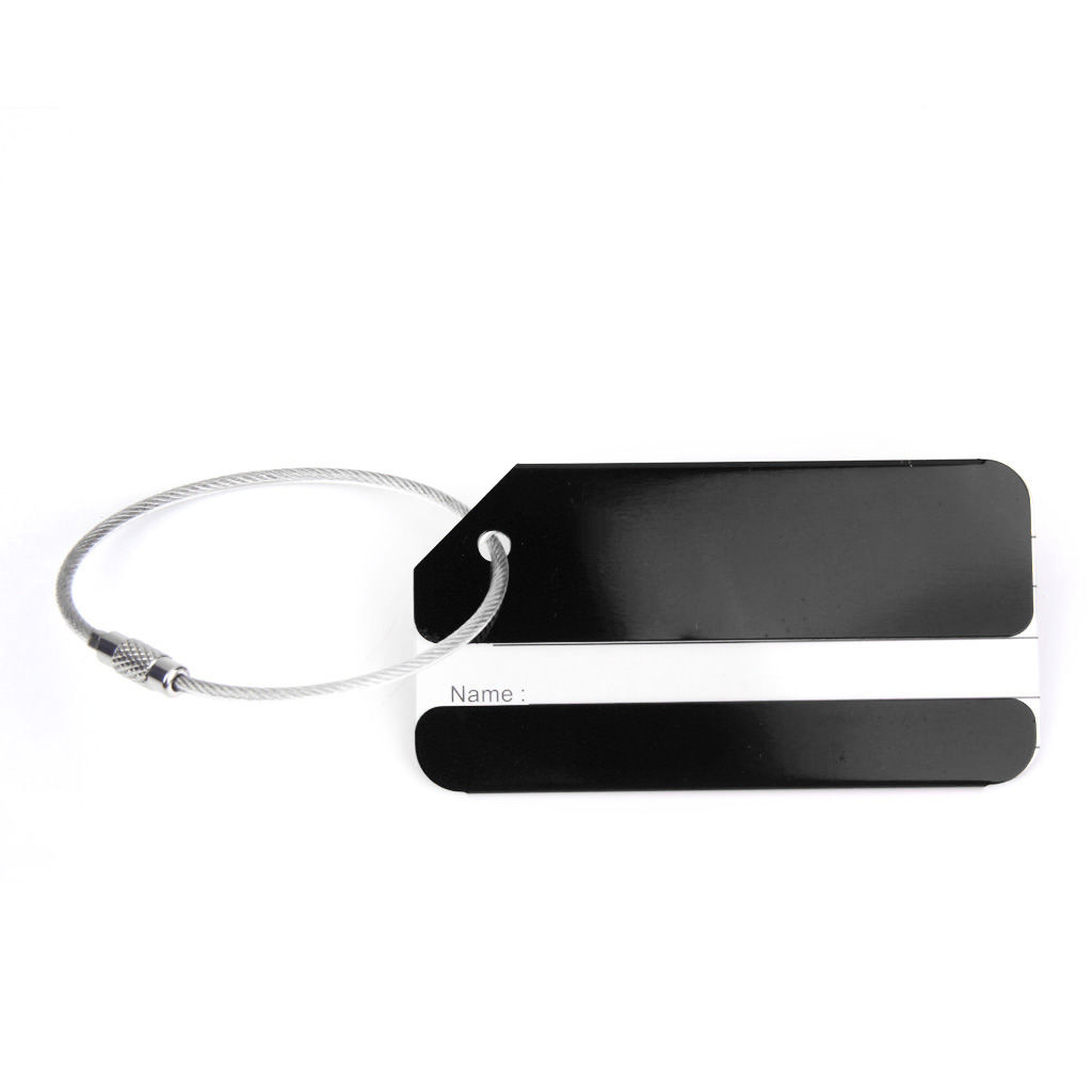 Personalized Aluminum Alloy Metal Luggage Tag Label ID Tag with Chain Black