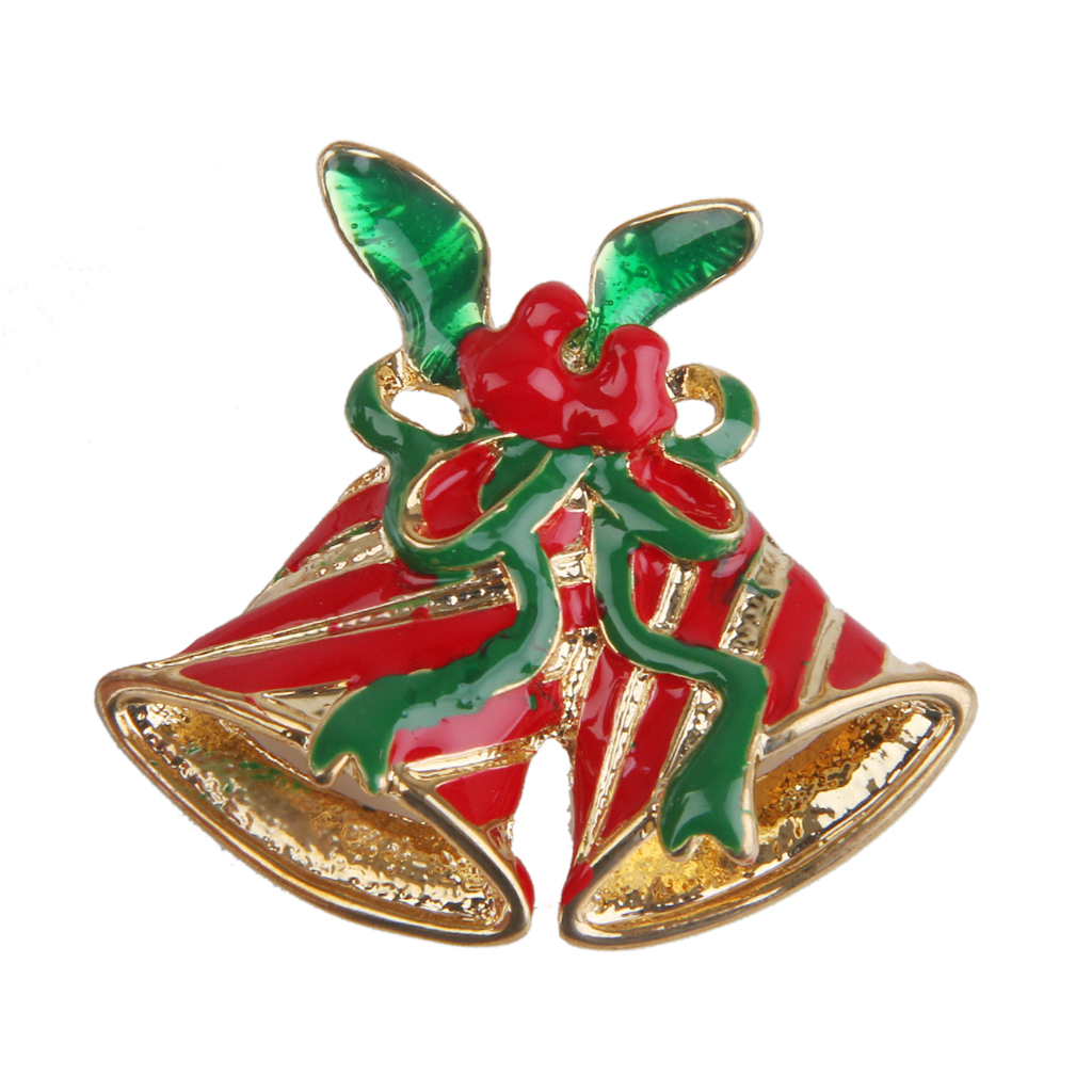 Christmas Jewelry Brooches Brooch Pin Double Bells Holly XMAS Gift Gold