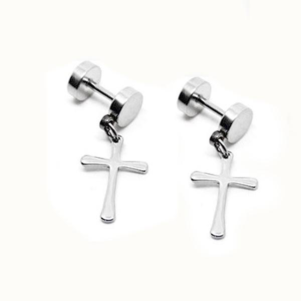 1Pair 316L stainless Steel Cross Dangle Pendant Earring Ear Studs - Silver