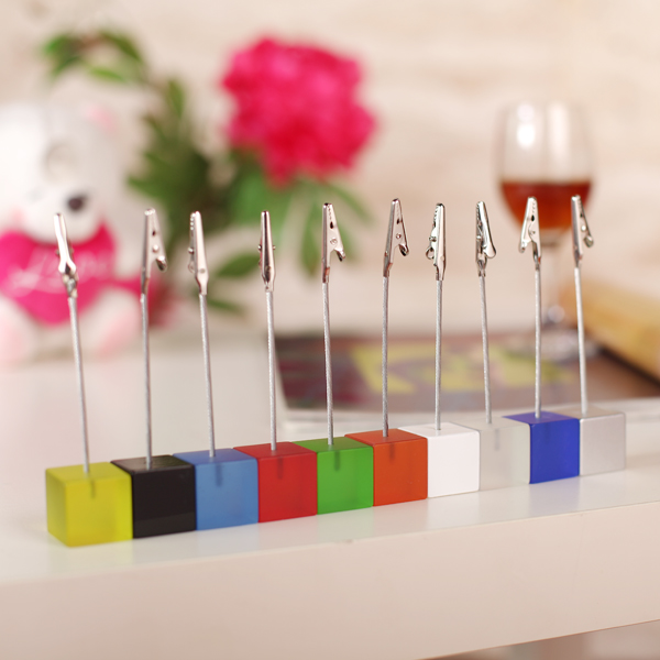 Cube Wire Memo Holder Paper Note Clip - Translucent Sapphire