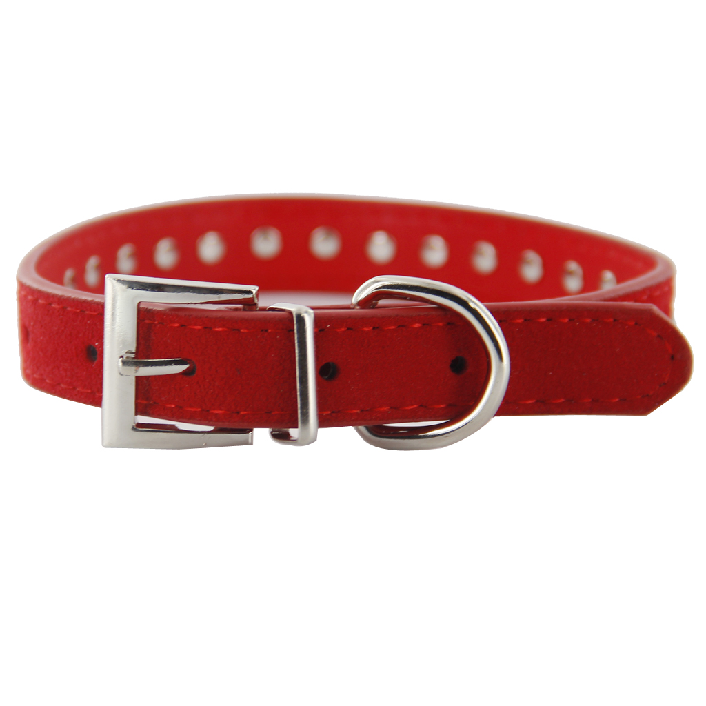 Pet Dog Cat Crystal Rhinestone Cow Suede Neck Collar Size M - Red