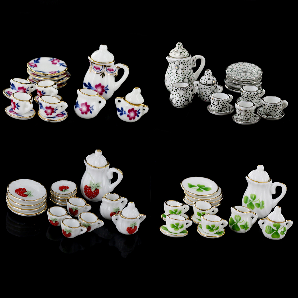 Dollhouse Miniature Dining Ware Porcelain Tea Set 15pcs Daisy Pattern