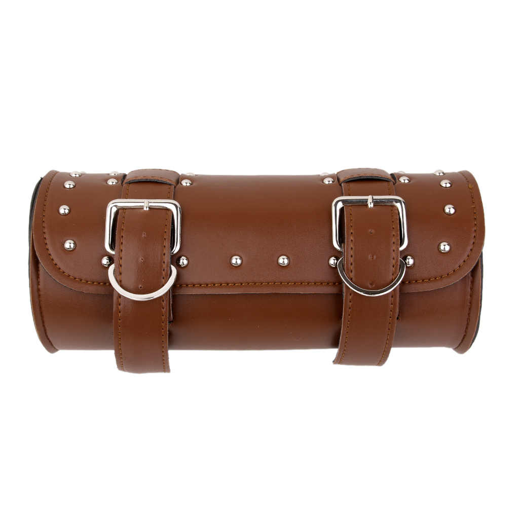 Motorcycle Pannier Saddle Pouch Faux Leather Luggage Roll Tool Bag Brown