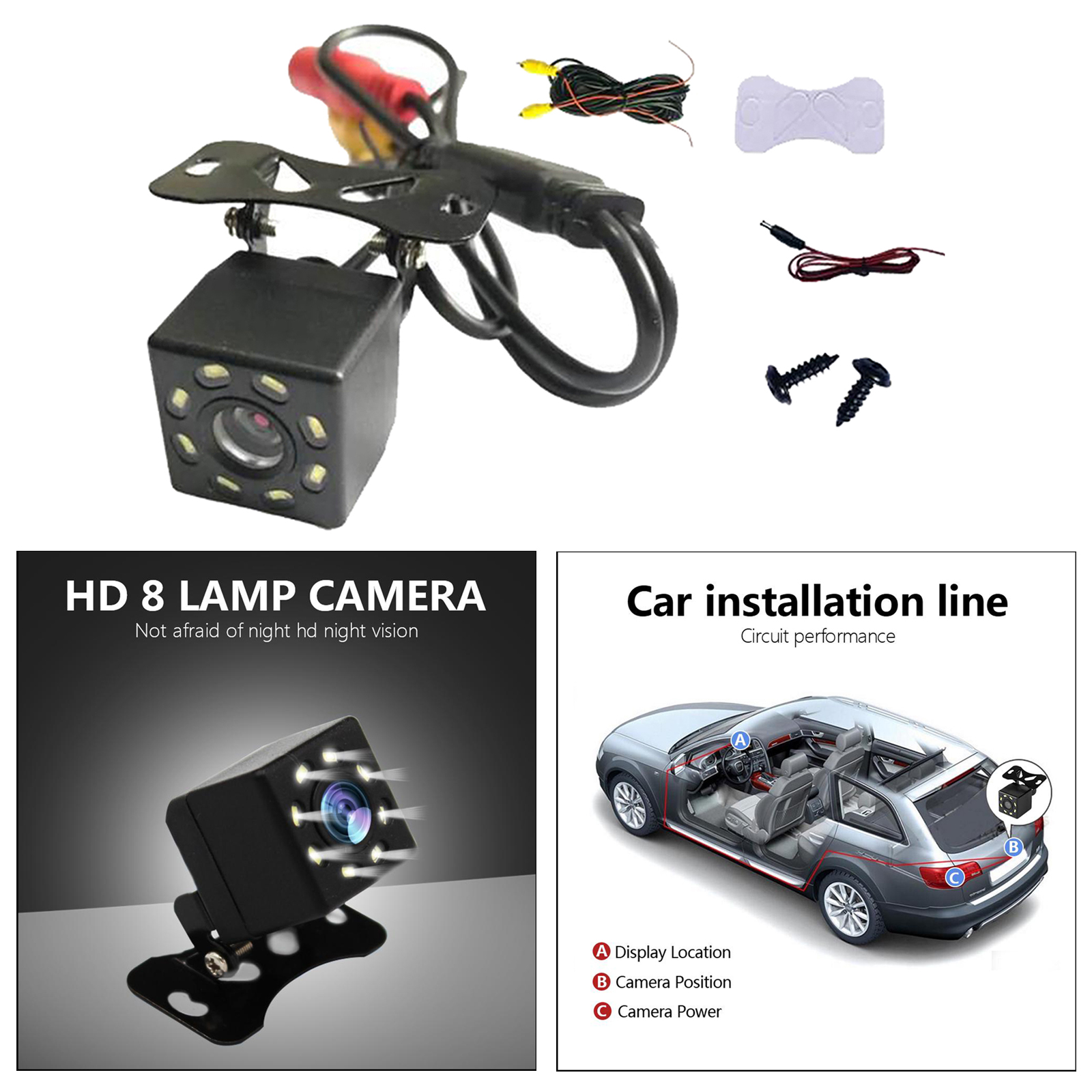 CCD HD Car Rear View Camera Universal Backup Parking Reverse Cam 8LED