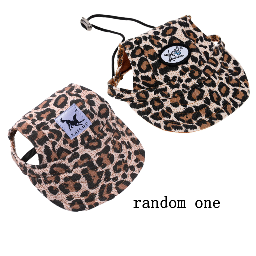 Small Pet Dog Cat Kitten Leopard Baseball Hat Neck Strap Cap Sunbonnet S
