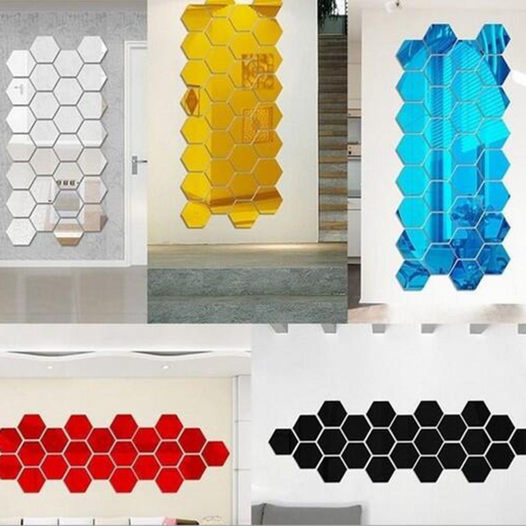 2x12pcs Hexagonal Shaped Plastic 3D Mirror Effect Wall Stickers Gold