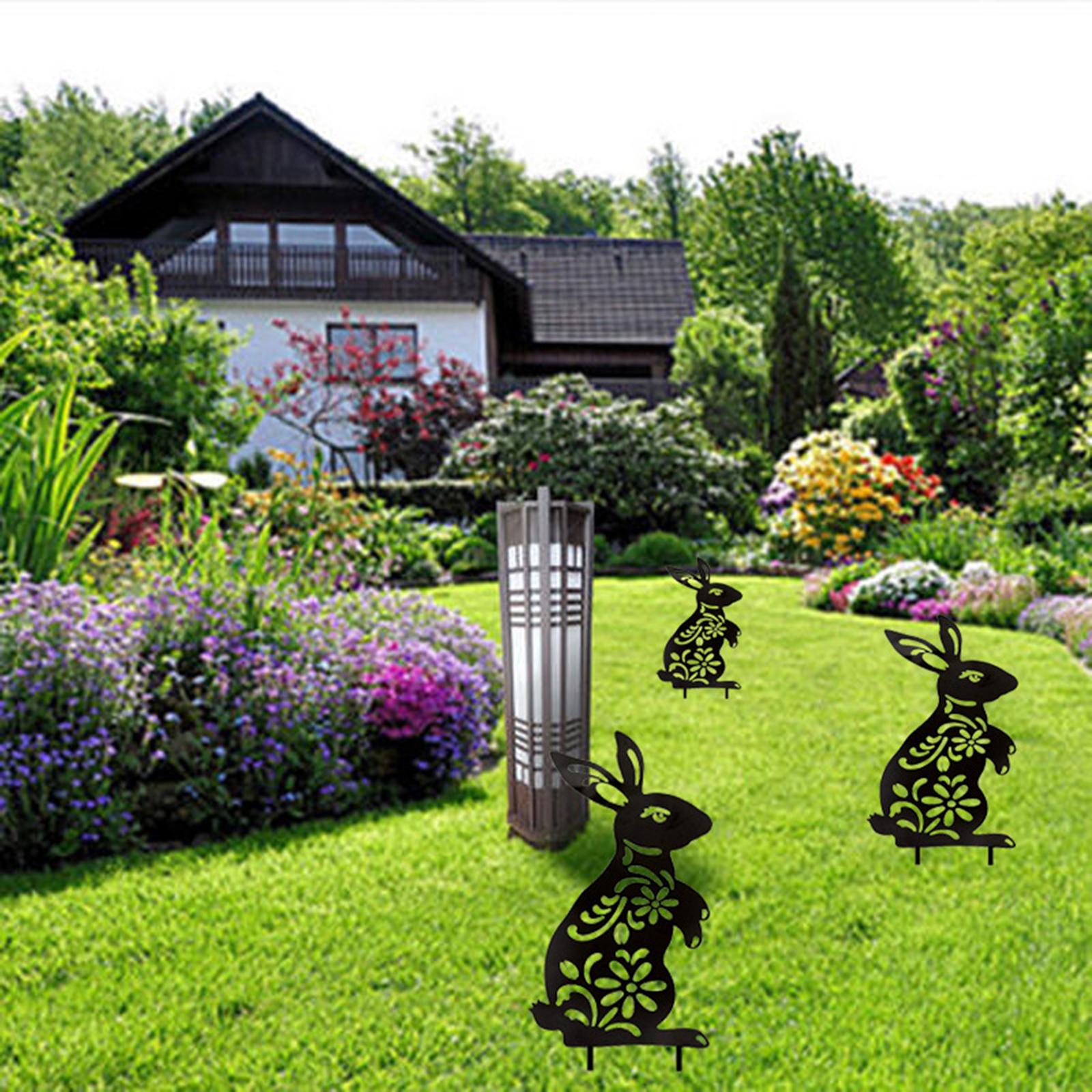 3xEaster Bunny Silhouette Garden Sculpture Lawn Ornaments for Patio Festival