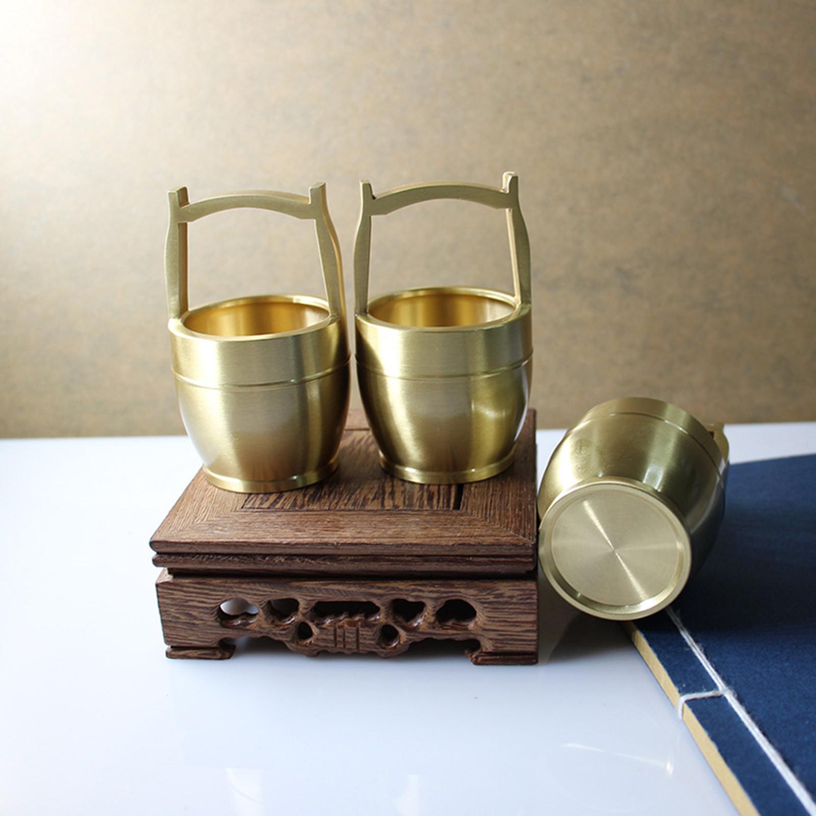 Brass Bucket Ornaments Handicraft Figurines Symbolizing Wealth for Tabletop Small 43g