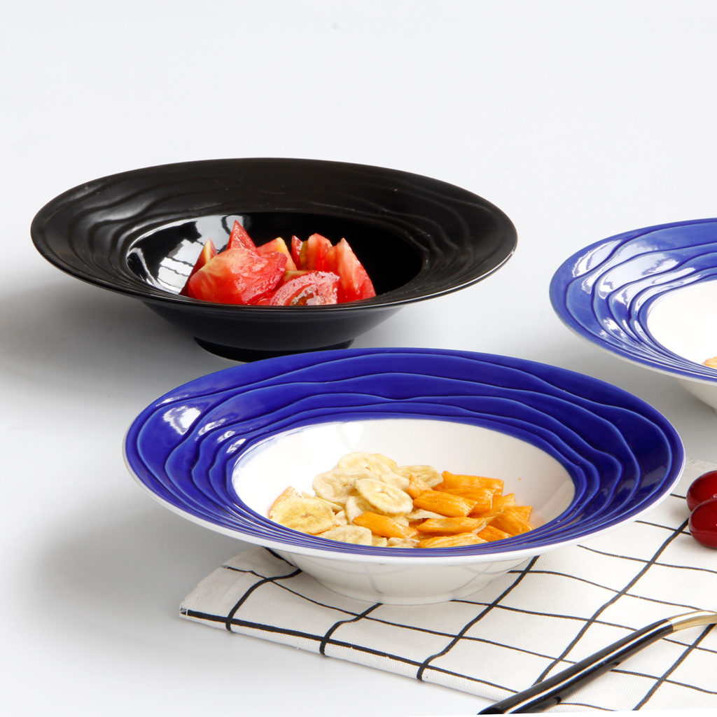 Ceramic Dinner Plate Fruit Salad Spaghetti Serving Plate Soup Bowl Dark Blue