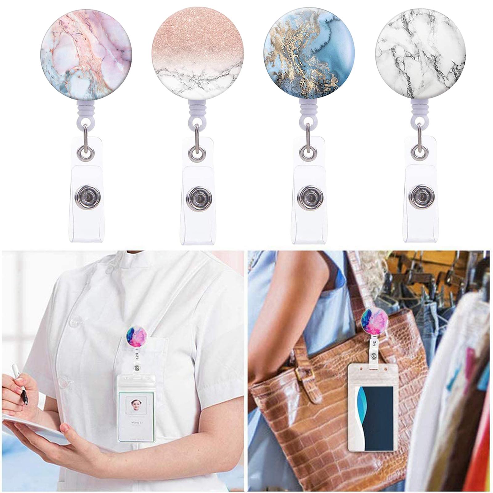 Badge Reel Pull Keychain Retractable ID Holders Card Identity Clips  4pcs B