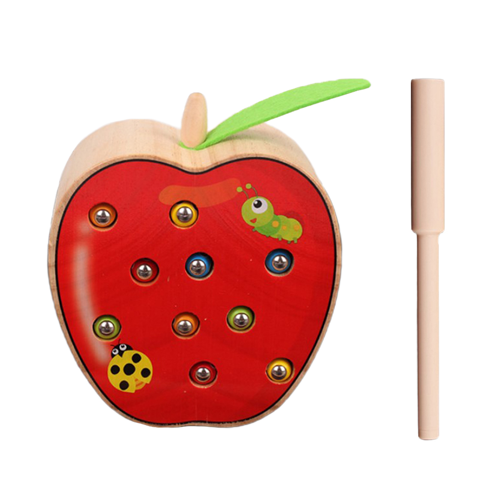 Wooden Magnetic Bug Insect Catch Game Toy Kids Montessori Toy Apple