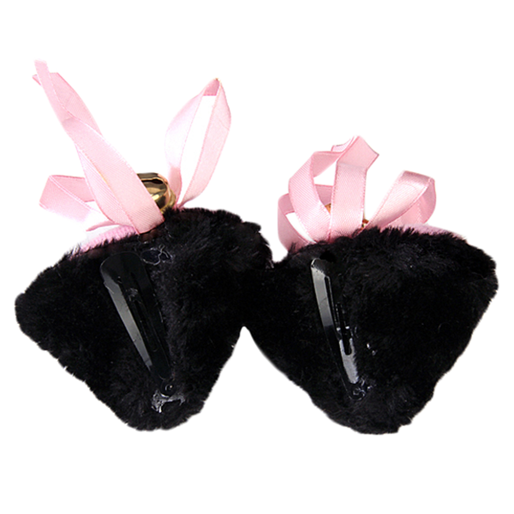 Cat Ears Hair Clip Hairpin Cosplay With Bell -Black