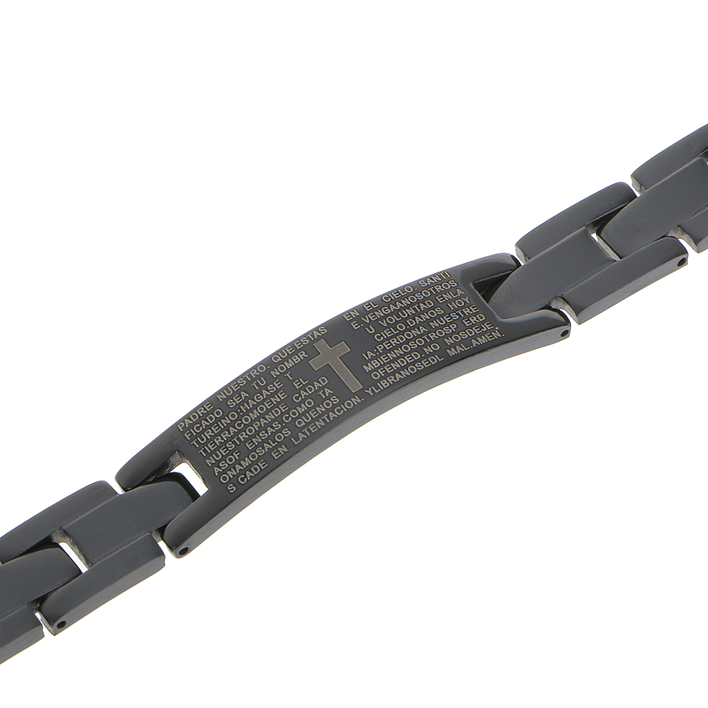 Cross Scripture Stainless Steel Bracelet for Men Black