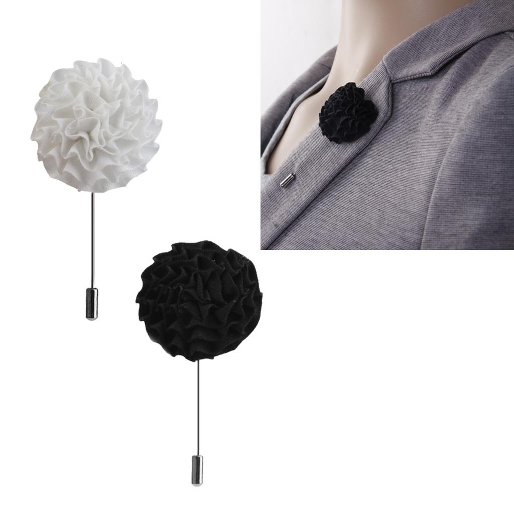 Handmade Fabric Lapel Flower Men Brooch Boutonniere Tuxedo Stick Pin Black