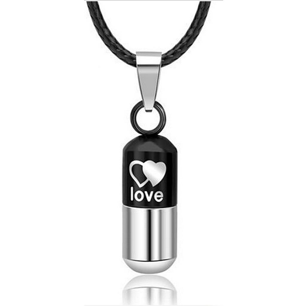 Stainless Love Pill Keeper Capsule Tablet Pendant Necklace Chain Unisex