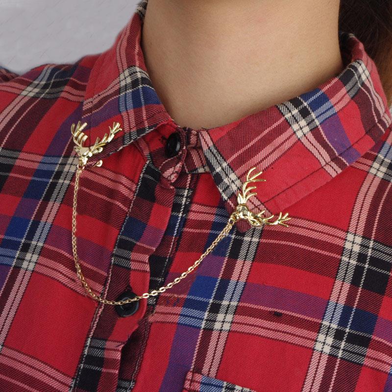 Fashion Deer Head Elk Tips Jewelry Chains Tassels Collar Pins Brooch Gold