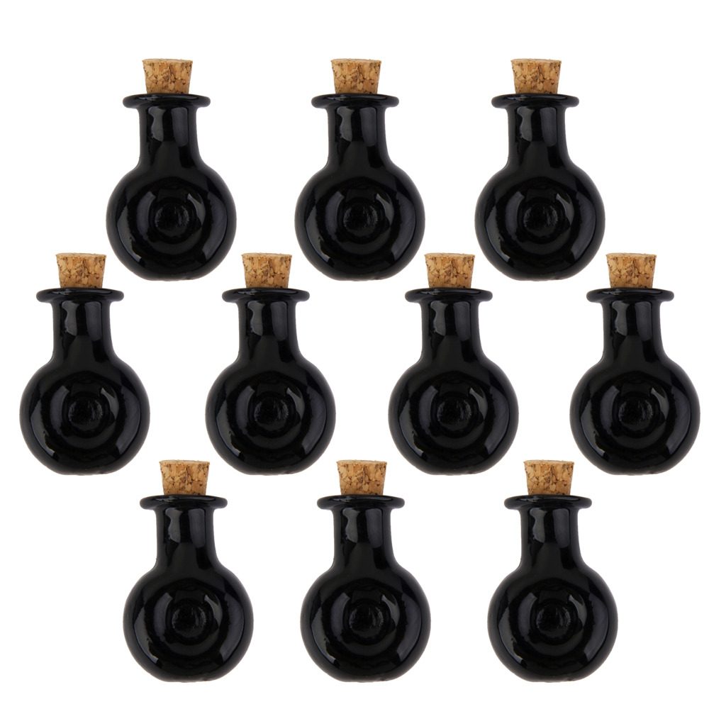 10 Mini Glass Cork Bottle XO Winebottle Jars Vials Message Wish Bottle Black