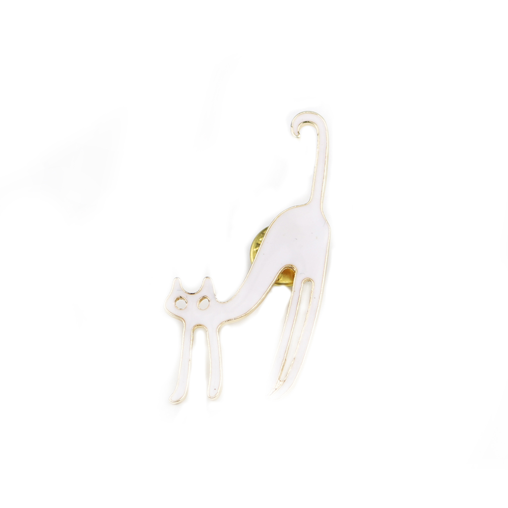 Fashion Novelty Enamel Cute Cat Blouse Collar Brooch Pin Jewelry White