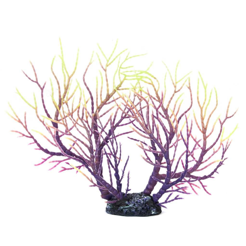 Aquarium Fish Tank Artificial Coral Ornament Underwater Aquatic Plants Decoration-Purple Yellow 