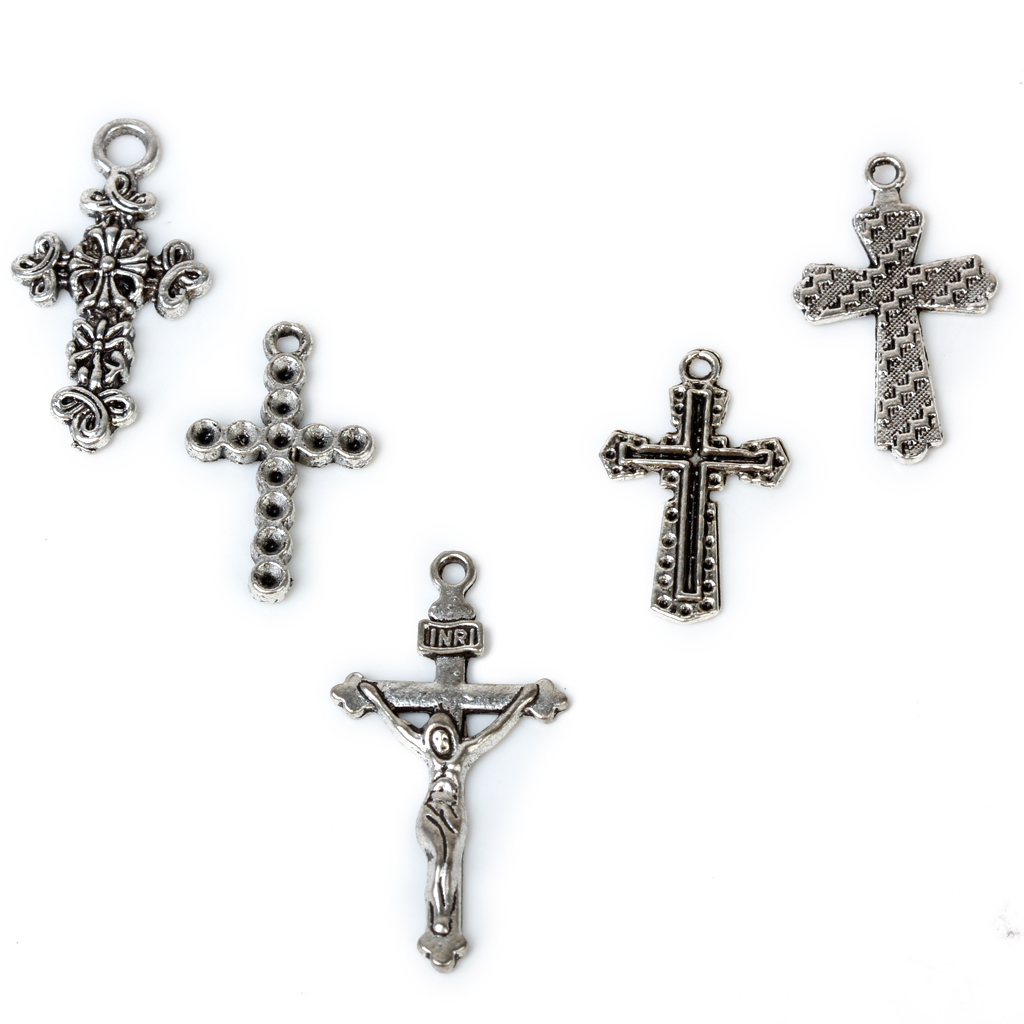 25pcs Alloy Religion Varies Cross shapes Silver Findings Pendant Beads