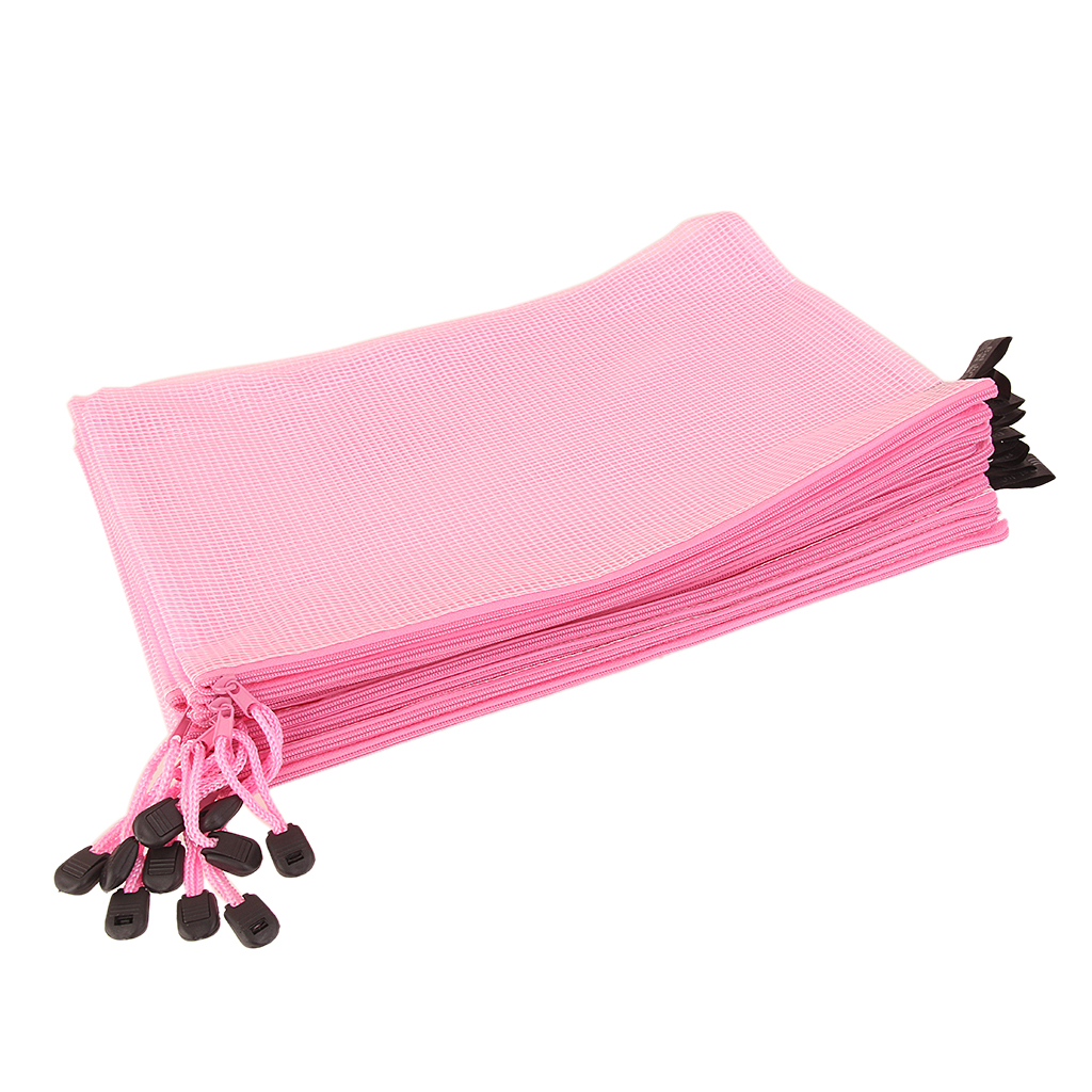 12Pcs A4 Zipper Bags Zip File Storage Document Folder Protective Sleeve Pink