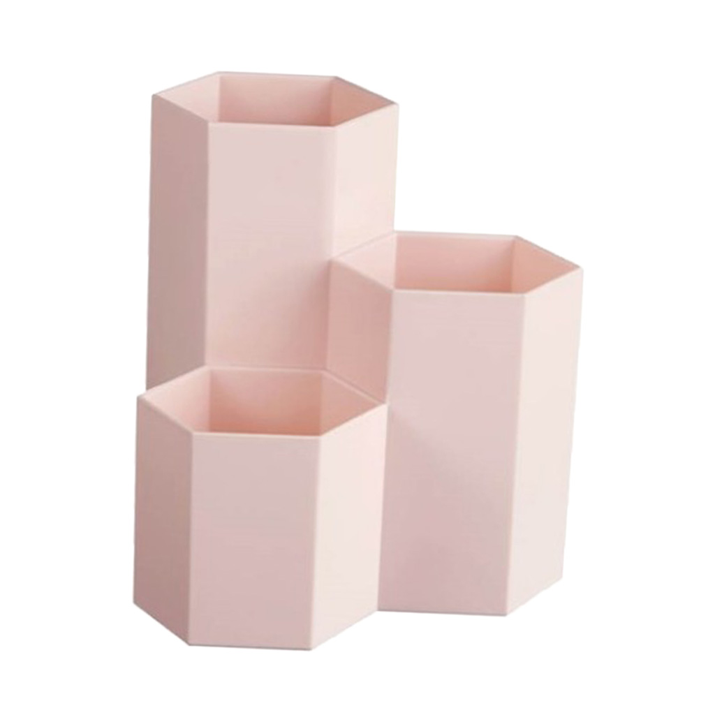 Hexagon Pen Holder Pemcil Container Makeup Brush Holder Desktop Organizer Pink