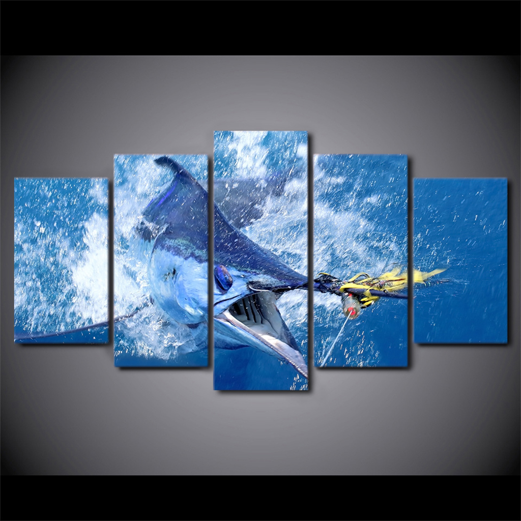HD 5 Panels Modern Style Canvas Paintings Wall Art Decor for Home Marine Tuna 