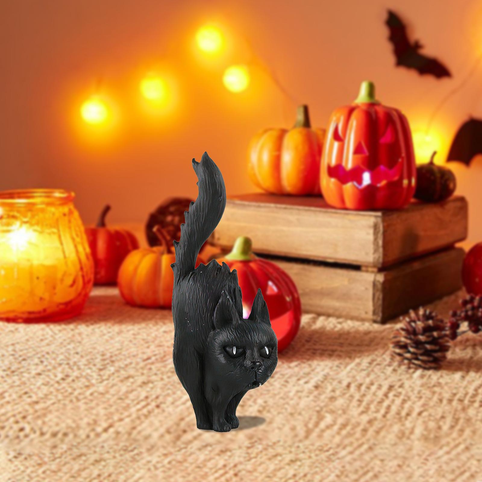 Halloween Resin Statue Ornament Collectible Multipurpose Halloween Miniature Black Cat