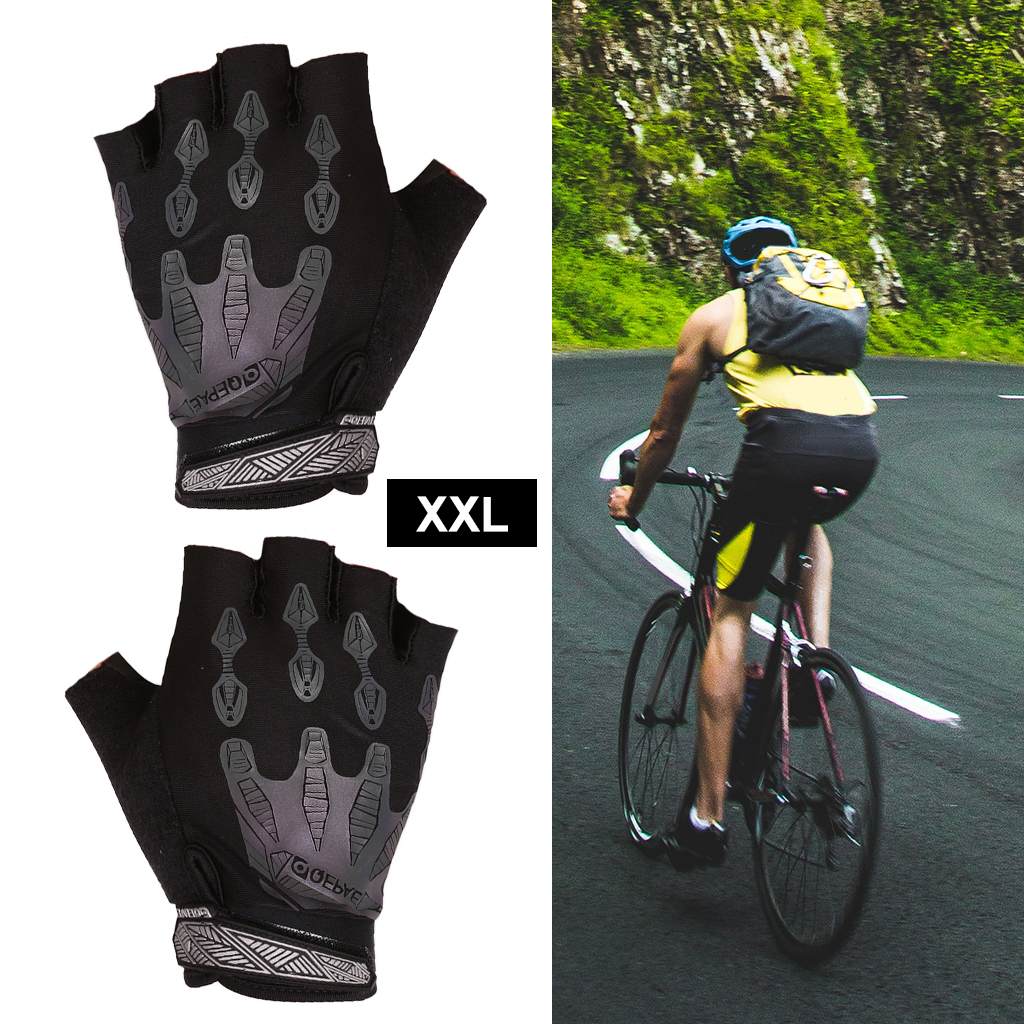 Cycling Gloves Half Finger Bicycle Damping Fingerless Sports Black XXL