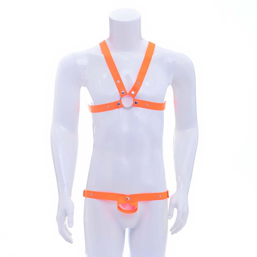 Men's Sexy Lingerie Strappy Thong Bodysuit Mankini Harness Underwear Orange
