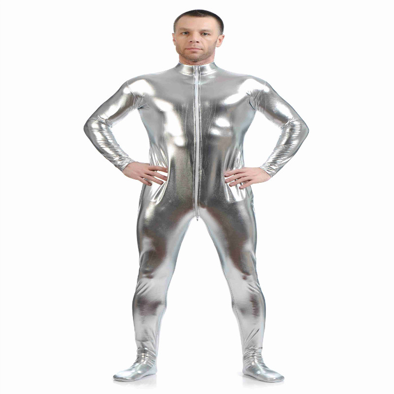 Shiny Spandex Full Body Suit Second Skin Bodysuit Zentai Unitard Silver M