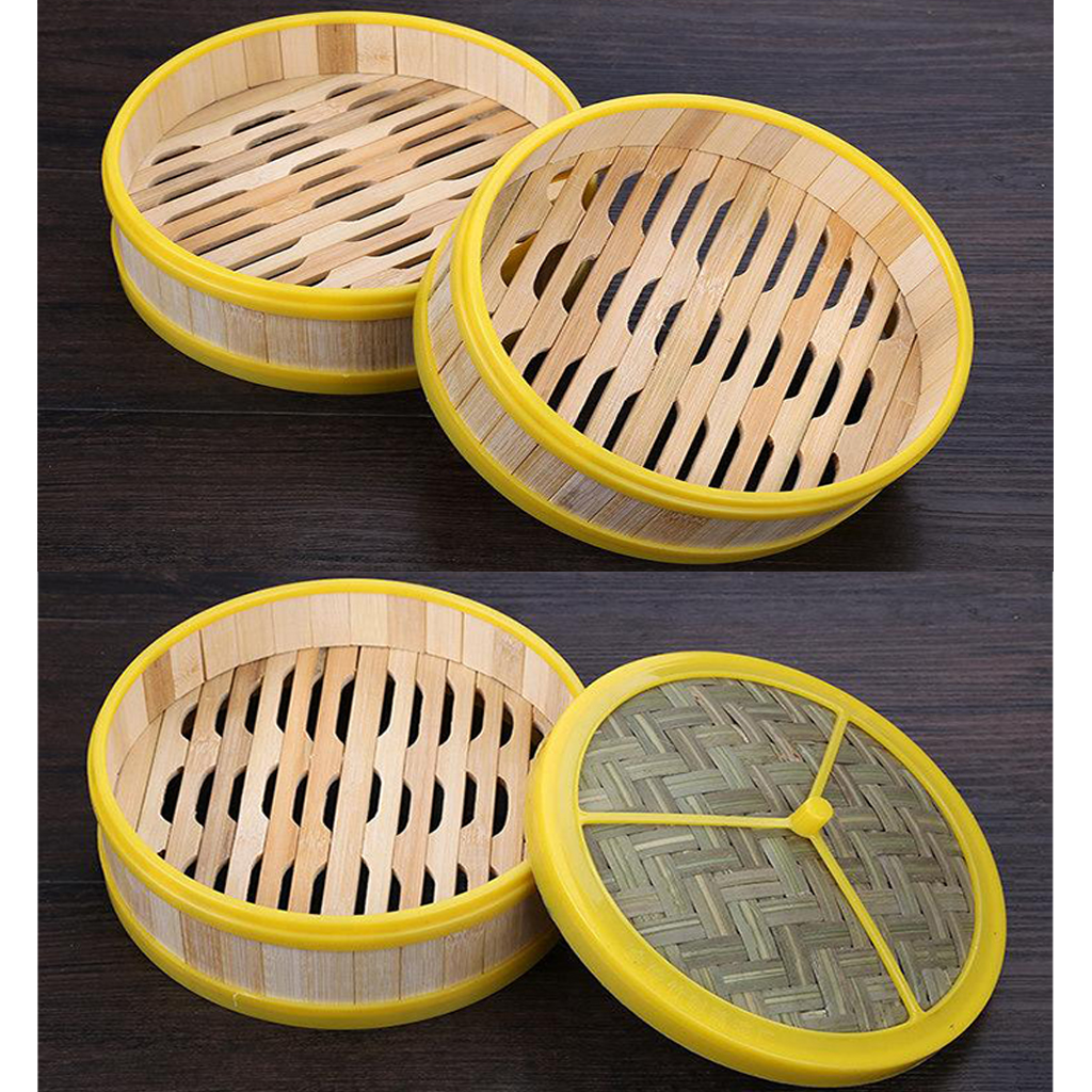 Plastic Edge Bamboo Dumplings Buns Steamer Basket Lid Mat 30cm Lid