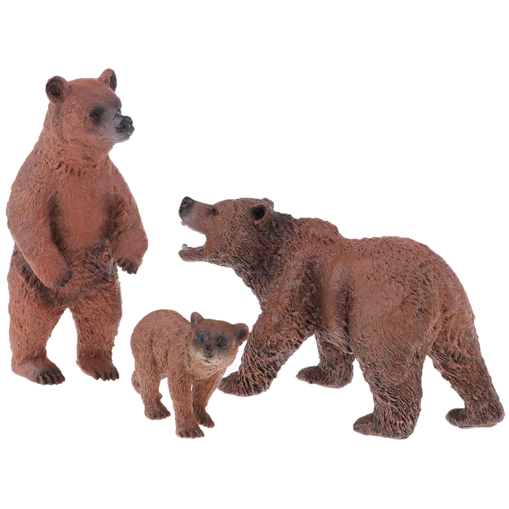 3pcs Lifelike Bear Family Model, Wild Animal Figurines, Kids Toy Desktop Ornaments